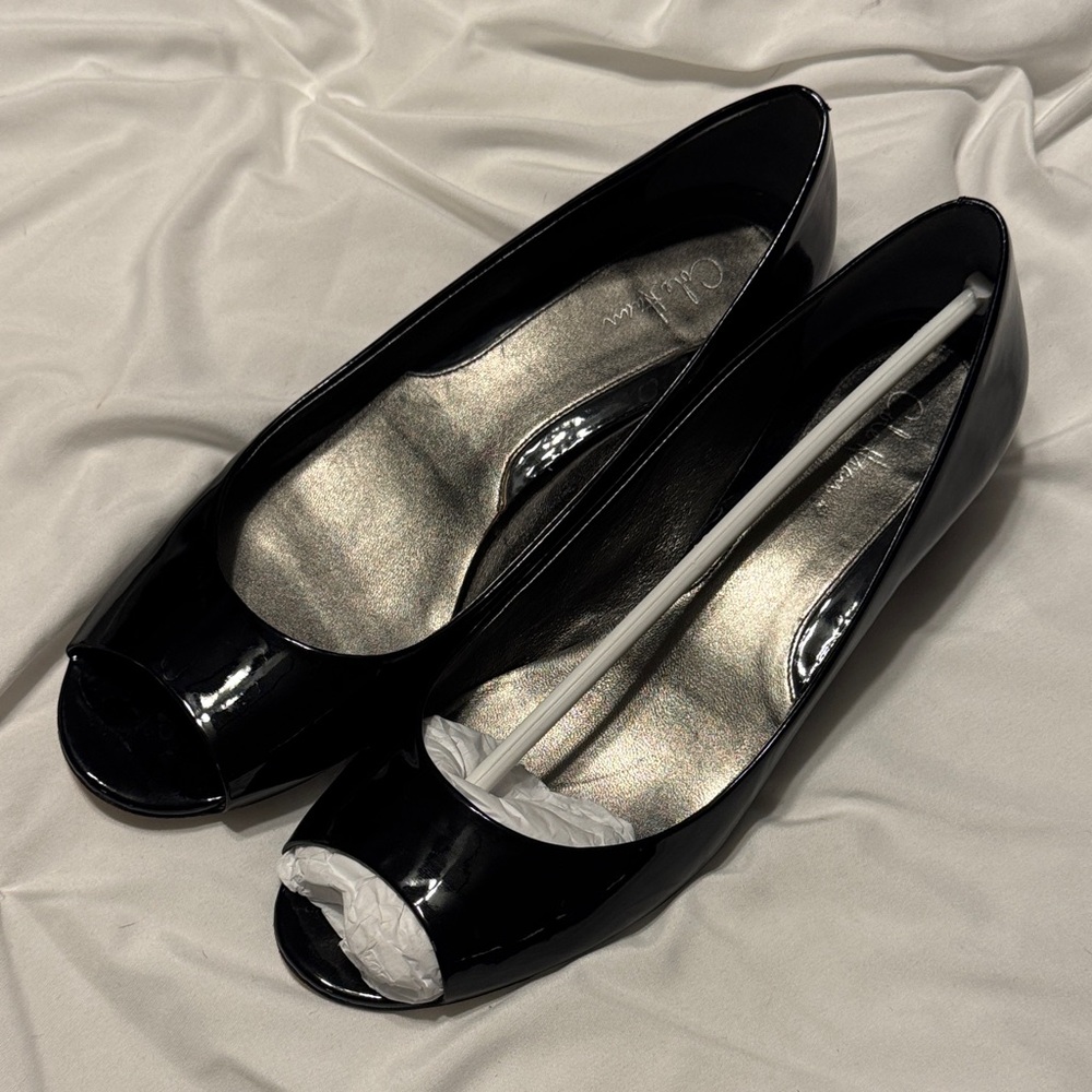 Cole Haan Air Elly Elegant Black Peep-Toe Women's Ballet Wedge 9.5
